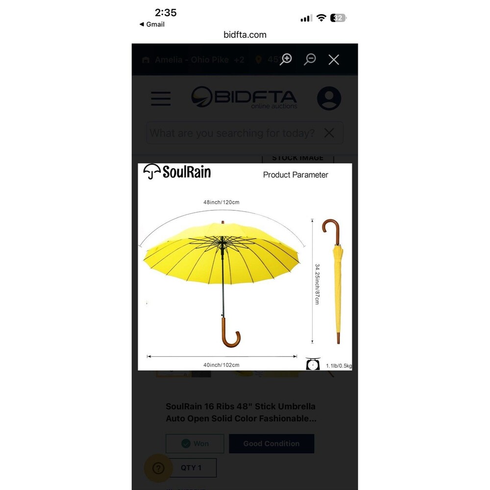 Royal Walk 48" Stick Umbrella Auto Open Solid Color Fashionable and Simple - Picture 2 of 9